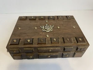 Vintage Wooden Jewelry Box Gothic Medieval Style Made in Taiwan 10.5”x7”x3.5” - Picture 1 of 13