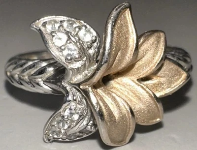 Anillo de plata de ley con diseño de flor de pájaro del paraíso de dos tonos talla 7 (2,85 g) Foto 1 de 4