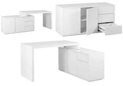 Schreibtisch Bürotisch mit Kommode TIVANO Weiß Hochglanz Lack - Bild 1 von 2