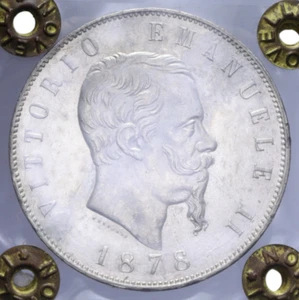 5 LIRE 1878 ROMA NC VITT. EMANUELE II PERIZIATA NOVELLI qFDC - Imagen 1 de 2
