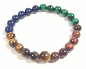 Cuentas de oración - Pulsera con cuentas de ojo de tigre verde, rojo, azul y amarillo Mala #41095 - Imagen 1 de 2