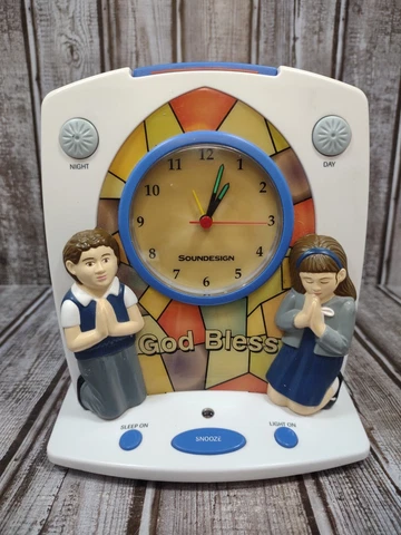 Vintage Soundesign Prayer Alarm Clock Praying Children Analog Face 8” Cover