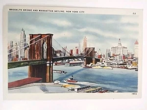 New York City NY Postcard Brooklyn Bridge Manhattan Skyline River Views - Picture 1 of 10