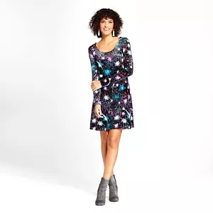 Vestido de Terciopelo Xhilaration Talla XS Fuego Estampado Galletas Mangas Largas Cuello Escote NUEVO - Imagen 1 de 7