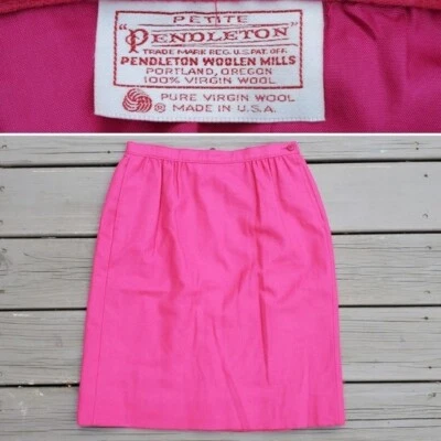 Falda Lápiz Midi De Colección Años 80 Barbie Rosa Caliente Lana Virgen Preppy Acadamia Trabajo S Foto 1 de 4