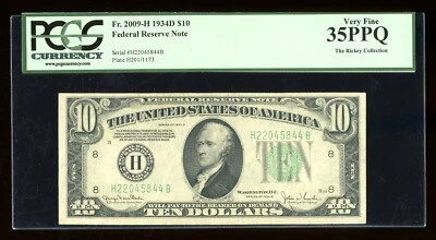 DBR 1934-D $10 St. Louis Fr. 2009-H PCGS 35 PPQ Serial H22045844B - Image 1 of 2