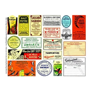 Vintage Apothecary Stickers on 1 Cut & Peel Sheet, Medicine Cabinet Labels, 39 - Picture 1 of 1