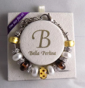 New Bella Perlina Charms & Bracelet Brown Gold Pearl Silver 9” - Picture 1 of 4