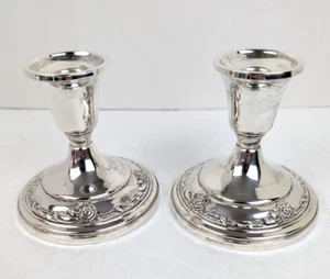 Pair DAMASK ROSE Sterling Silver Oneida Heirloom Candle Holders #38 VERY GOOD - Picture 1 of 8