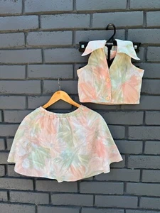 RARO DE COLECCIÓN 70 Niñas Conjunto a Juego 2 Piezas Cuello Corto Top Falda Flor Casa 9-10 - Imagen 1 de 16