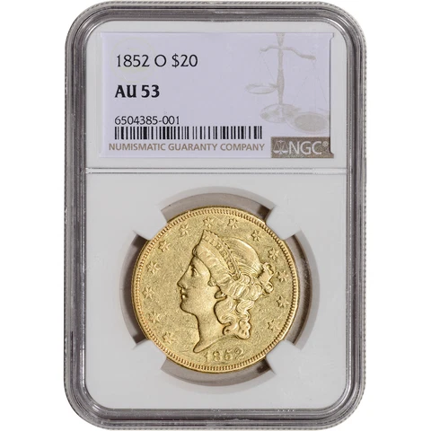 1852 O US Gold $20 Liberty Head Double Eagle - NGC AU53 Cover