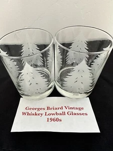 VINTAGE Georg Briard Lowball Christmas Tree Glasses Frosted White On Clear Set 2 - Picture 1 of 5