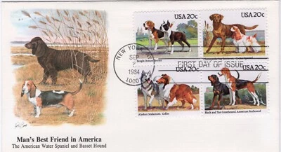 USPS FDC #2098-2101 1984 20¢ Dogs Block of 4 Fleetwood ST2448 - Image 1 of 2