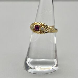 Cocktail Ring Red Square Cut Flush Mount Crystal Rhinestone Accents Gold Tone 6