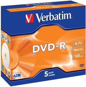 Verbatim DVD-R, 4.7 GB, 16x Matt Silver, Branded Jewel Case, 5 Pack JEWEL CASES - Picture 1 of 3