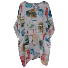 Italian Ladies Round Neck Cotton Lagenlook Fish Print Top Women Dress Shirt Plus