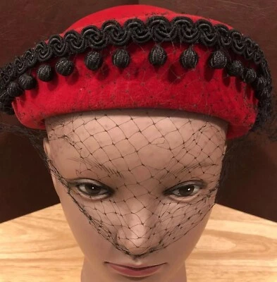 Velour Hat Vintage Ladies Italian Size 22 Flamand - Image 1 of 4