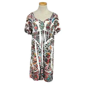 Unity World Wear Dress Womens XL X Large White Red Short Sleeve A-Line Open Back - Picture 1 of 15