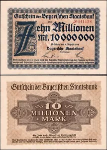 10 millones de marcos 1923 - Serie: 441138 - Alemania / Munich-Baviera - UNC - #E62 - Imagen 1 de 4