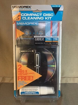 Memorex Vintage Compact Disc Cleaner Kit New With packaging & 2 cassette Tapes - Image 1 of 2