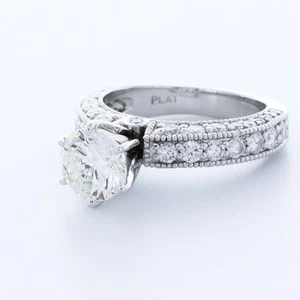 3,4 KTW LABORGEFERTIGTER DIAMANT E/VS1 RUNDSCHLIFF PLATIN 6 KRAPPEN VINTAGE AKZENT RING - Bild 1 von 3