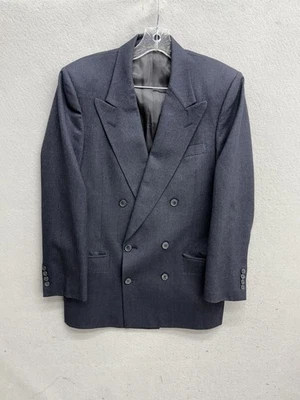 VTG Christian Dior Monsieur Mens 36R Blue Grey Wool Double Breasted Blazer Peak - Image 1 of 4