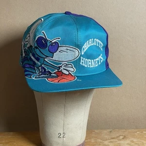 Vintage 90s Charlotte Hornets SnapBack Hat Twins Big Logo NBA Mascot Colorblock - Picture 1 of 14