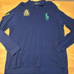 Camisa Polo Ralph Lauren XXL L/s Big Pony Azul Country Riders Bordada - Imagen 1 de 8