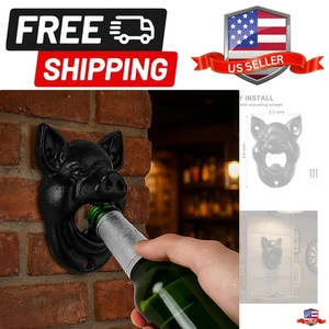 Abridor de botellas de cerdo montado en la pared, abridor de cerveza de hierro fundido - Imagen 1 de 8