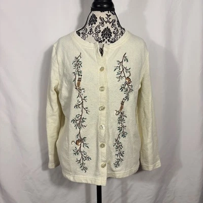 Suéter Cárdigan Bon Worth Crema Bordado Ardilla Árbol XS Foto 1 de 4