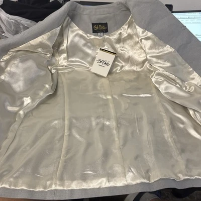 #395 Chaqueta Bob Mackie Blanca Bordada Cuentas Floral Lentejuelas Bolsillos Forrada Talla 8 Foto 1 de 4