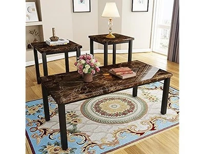 DKLGG Faux Marble Coffee Table Set of 3 Brown  - Image 1 of 4