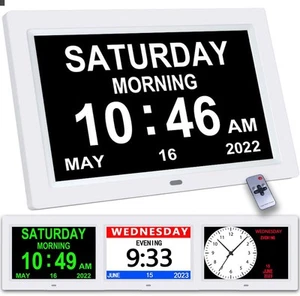 9 Inch White Digital Clock with 3 Displays, Auto Dimmable, 12/24H Time, Date,... - Picture 1 of 6