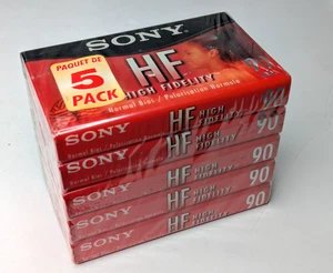 SONY HF -90 Minutes Cassette - Hi Fi Recording Type 1 - New/Sealed 5 Pack - Picture 1 of 4