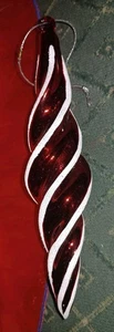 Funkelnder rot & weiß gestreifter mundgeblasener Spiral-Weihnachtsschmuck, gebraucht - Bild 1 von 7