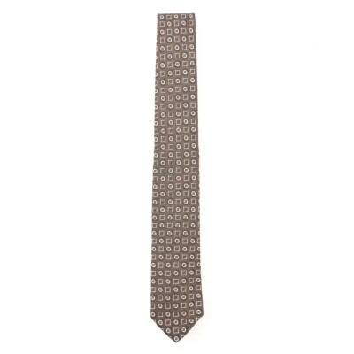 Luigi Borrelli Skinny 2.25" Width Brown and Green Woven Medallion Silk Tie - Image 1 of 3