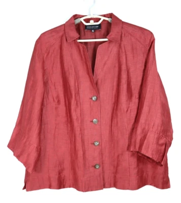 Blusa para mujer Jones New York de lino arrugado manga 3/4 granate rojo talla 18W Plus Foto 1 de 4