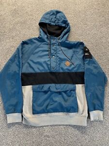 Volcom Pullover Jacket Mens Large Teal Gray 1/2 Snap Hooded Lined Outdoor Pocket