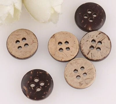 Sri Lankan Coconut Shell Wooden Buttons 20Pcs- 4 Holes for Clothing Sewing Craft - Image 1 of 4