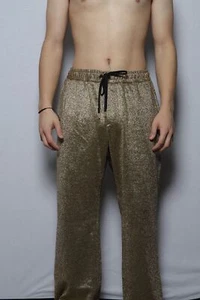 NWT Versace Pants Mens Gold Tinsel Open Hem Joggers 2017 Pantalone Sport Sz 2XL - Picture 1 of 7
