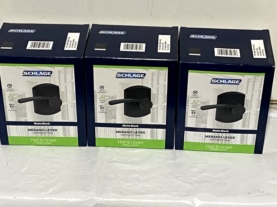 Schlage Merano Passage Door Lever Handle Set - Matte Black - F10 MER GRW 622