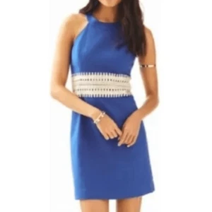 LILLY PULITZER Ashlyn Shift Dress Women’s Sz 0 Blue with Gold Accent Embroidered - Picture 1 of 15