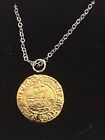 Henry VIII Half Angel Coin WC47 Gold  On a 16" Silver Plated Chain Necklace 