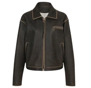 90’s Distressed Brown Leather Jacket, Vintage Oversized Boxy Leather Jacket | - Picture 1 of 6