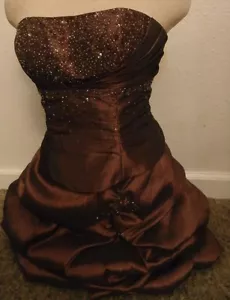 Brown Sequinned Cocktail Dress Strapless US Size 5 Zum Zum by Niki Livas - Picture 1 of 5