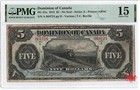 1912 Dominion Of Canada 5$ 664724 - PMG F15 -