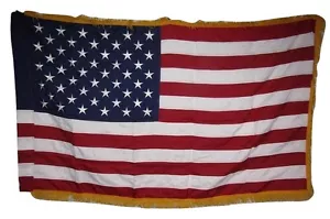 3x5 Embroidered USA American Gold Fringe Sleeve 100% Sewn Cotton Flag - Picture 1 of 7