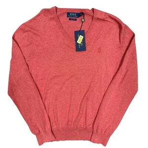 Nuevo con etiquetas Polo Ralph Lauren Pima Algodón Cuello en V Suéter Pullover Tejido Rojo Mediano - Imagen 1 de 5