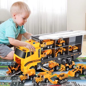 Toddler Toys Boys Construction Truck Double Side Transport Vehicle Die Cast - Picture 1 of 12