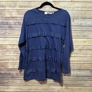 Indygo Kenar Silk Blouse Blue Tiered Ruffle Size Medium Vintage - Picture 1 of 6